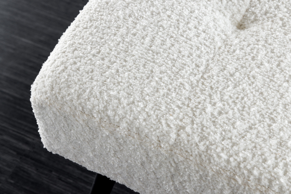 Design Sitzbank BOUTIQUE 100cm weiß Bouclé schwarze Metallbeine Polsterbank