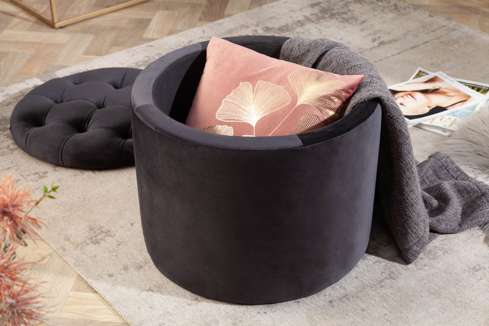 Eleganter Hocker MODERN BAROCK 50cm schwarz Samt Aufbewahrungkorb
