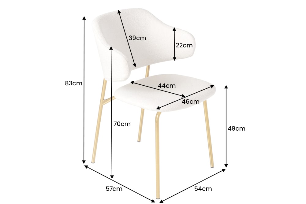 Design Stuhl VOGUE weiß Bouclé goldene Metallbeine