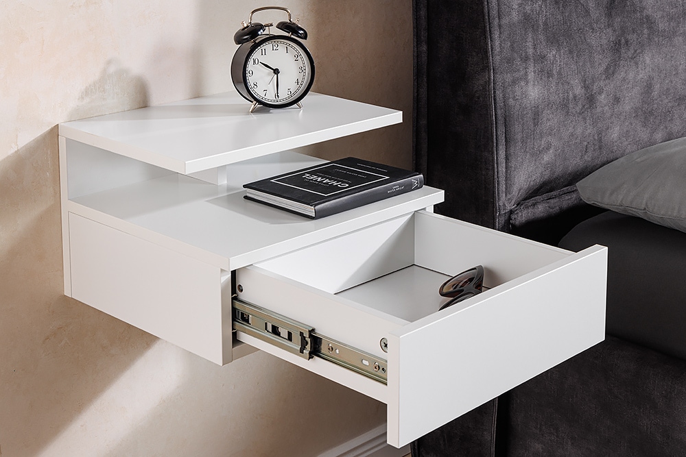 Hängender Nachttisch FLOATING 35cm weiß Regal mit Schublade