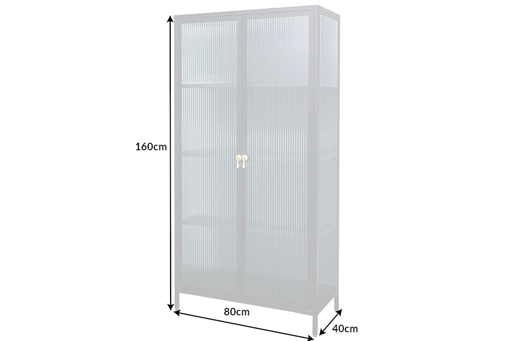Moderne Vitrine AMSTERDAM 160cm schwarz gold Riffelglas Metall Highboard Schrank