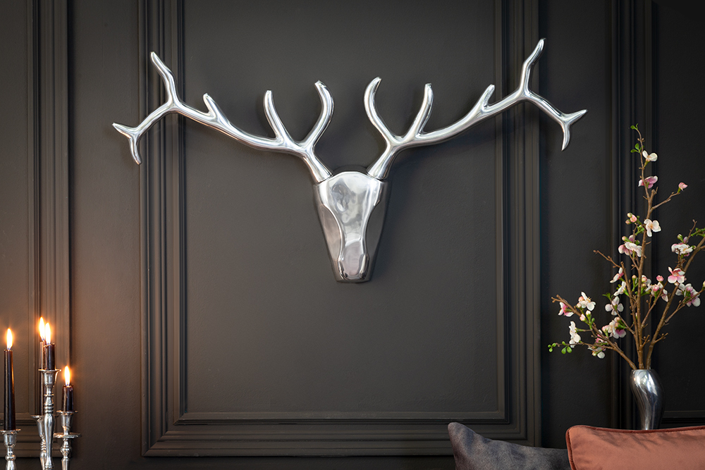 Moderne Wanddekoration VEADO 100cm silber Hirschgeweih