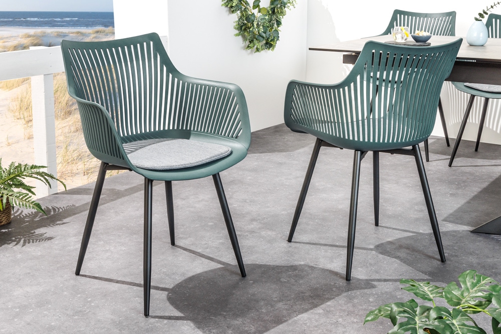 Moderner Stuhl SIGNUM salbei schwarz Kunststoff Gartenstuhl Indoor Outdoor mit Armlehnen