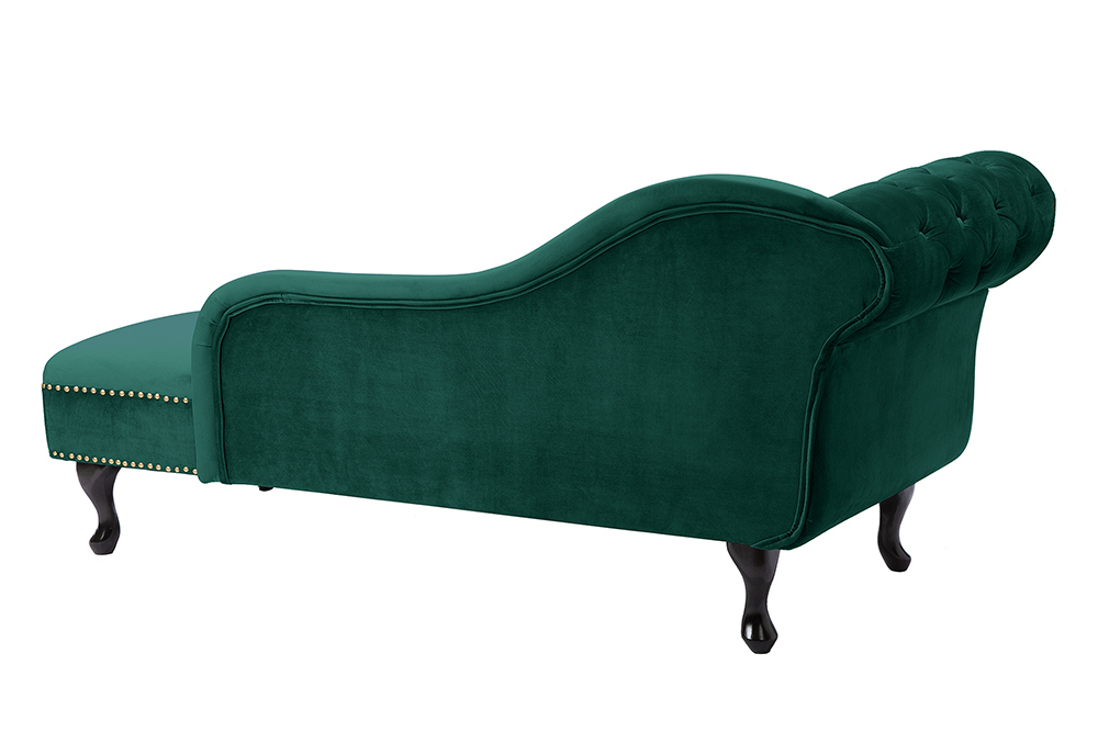 Design Récamière CHESTERFIELD 170cm smaragdgrün Samt Knopfheftung Nietenbesatz