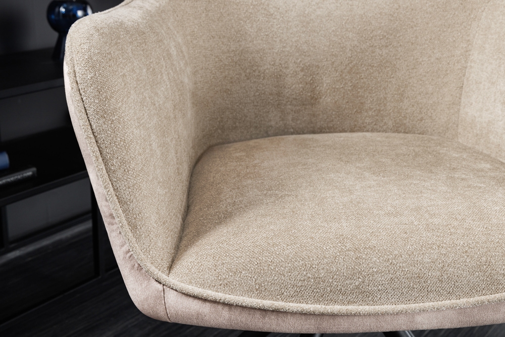 Drehbarer Stuhl VERONA champagner beige Samt Strukturstoff mit Armlehne Metallbeine schwarz