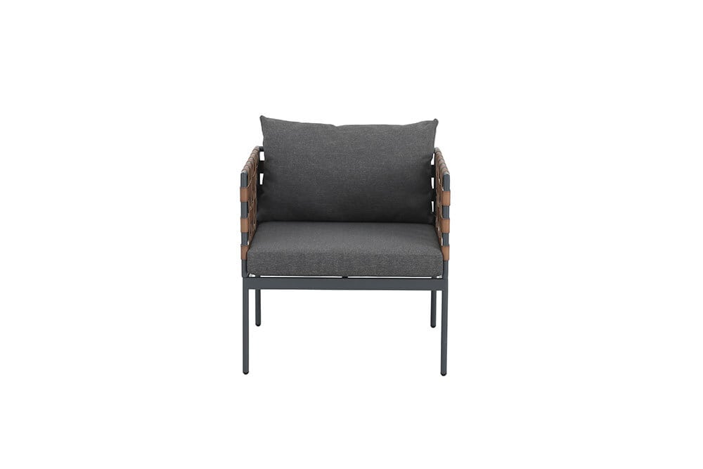 In- und Outdoor Lounge-Sessel UNIQUE 70cm schwarz braun grau Aluminium inkl. Kissen