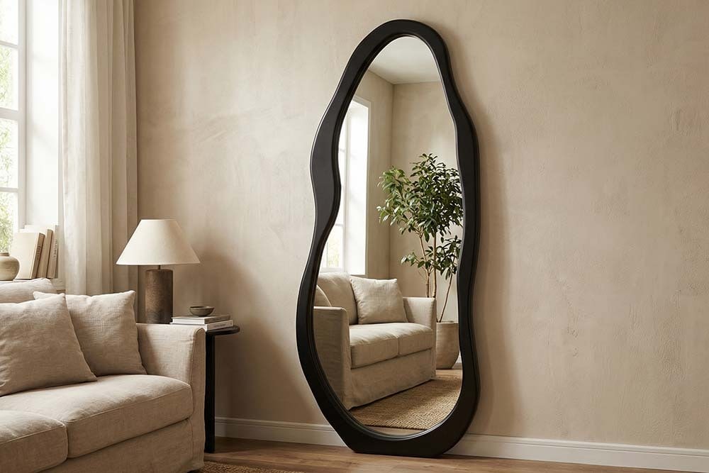 Design Spiegel ORGANIC 180cm schwarz Standspiegel Wandspiegel abgerundeter Rahmen » Jetzt kaufen