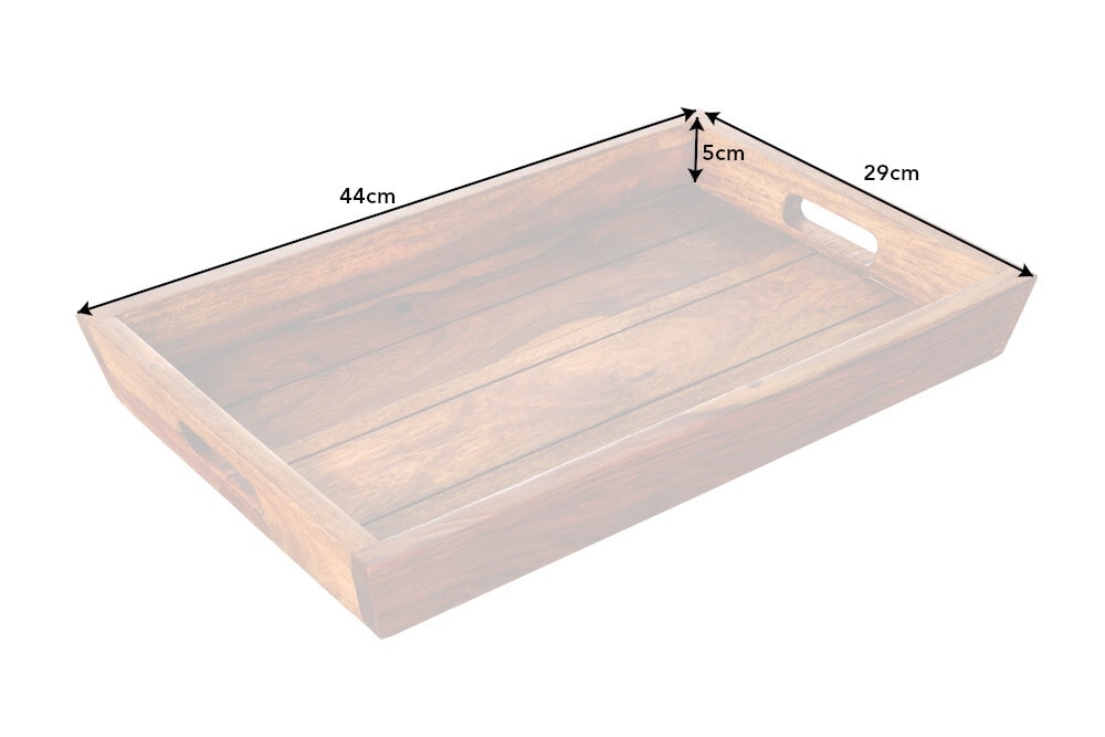Dekoratives Tablett MAKASSAR 45cm braun Sheesham Massivholz stone finish Servierbrett