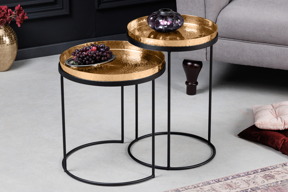 Design 2er Set Beistelltisch ELEMENTS 55cm gold handmade rund