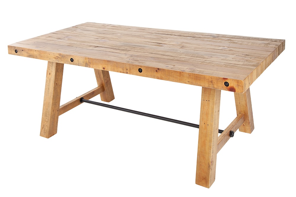Massiver Esstisch FINCA 165cm vintage braun Pinienholz Industrial Design 8cm Tischplatte