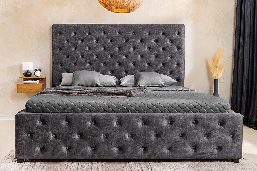 Boxbett PARIS 160x200cm grau Samt mit Stauraum und Lattenrost