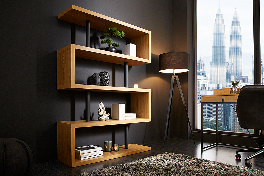 Design Regal SNAKE 165cm Eichenoptik Bücherregal mit fünf Böden