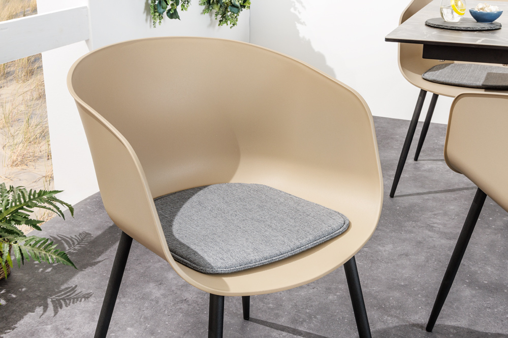 Moderner Stuhl DESIGNO greige schwarz Kunststoff Gartenstuhl mit Armlehnen Indoor Outdoor