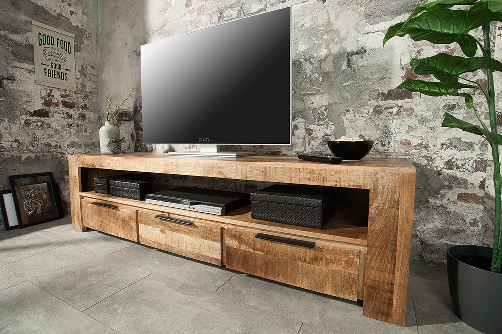 Massives TV-Board IRON CRAFT 170cm  Mangoholz Lowboard 3 Schubladen