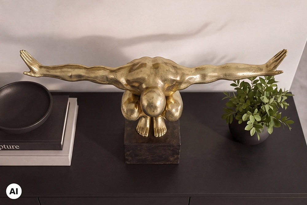 Deko-Figur HIGH DIVER 50cm gold schwarz handmade Athleten-Skulptur