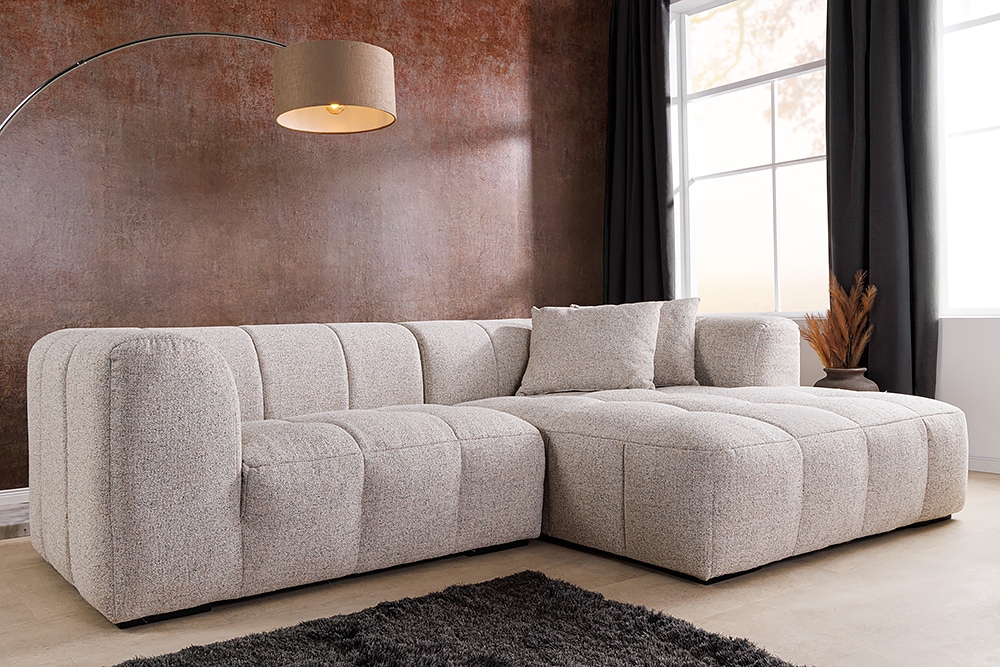 Modernes Ecksofa ZERO GRAVITY 240cm graphit beige Strukturstoff 3-Sitzer Couch