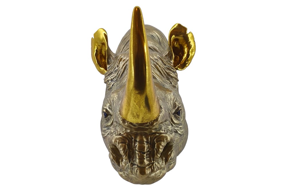 Deko-Wandfigur RHINO 40cm gold handmade Nashorn-Skulptur