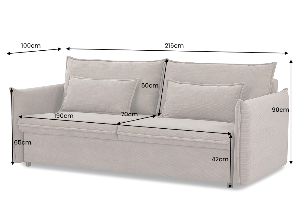XXL Sofa mit Schlaffunktion APARTMENT grau Cord inkl. Bettkasten und Kissen