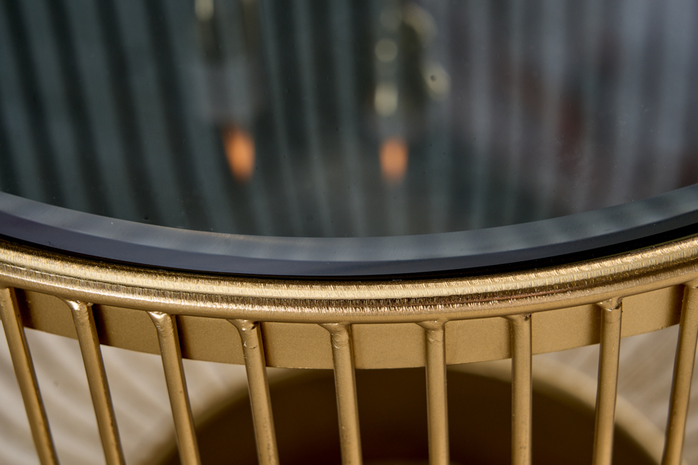 Filigraner Design Beistelltisch VARIATION 50cm gold Metall rund Schwarzglas Handarbeit