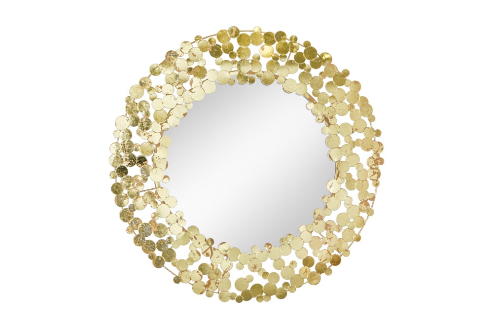 Dekorativer Wandspiegel COINS 80cm XL antik gold rund aus Metall handmade