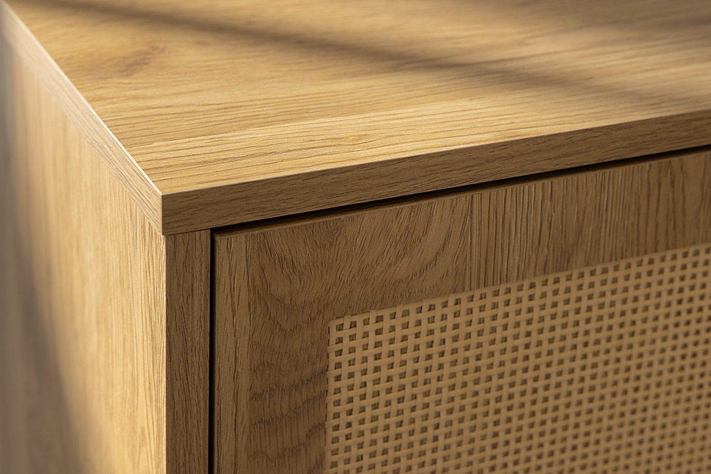 Design Nachttisch VIENNA 60cm natur Rattan Geflecht Beistelltisch mit Stauraum