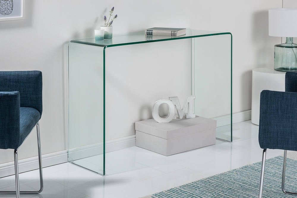 Extravaganter Glas Konsolentisch FANTOME 100cm transparent Schreibtisch Ganzglastisch