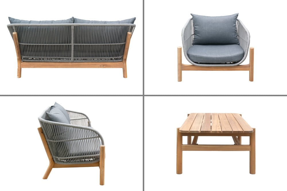 Wetterfestes Gartenlounge Set ROPE grau natur Akazienholz Aluminium inkl. Tisch Sitzpolster