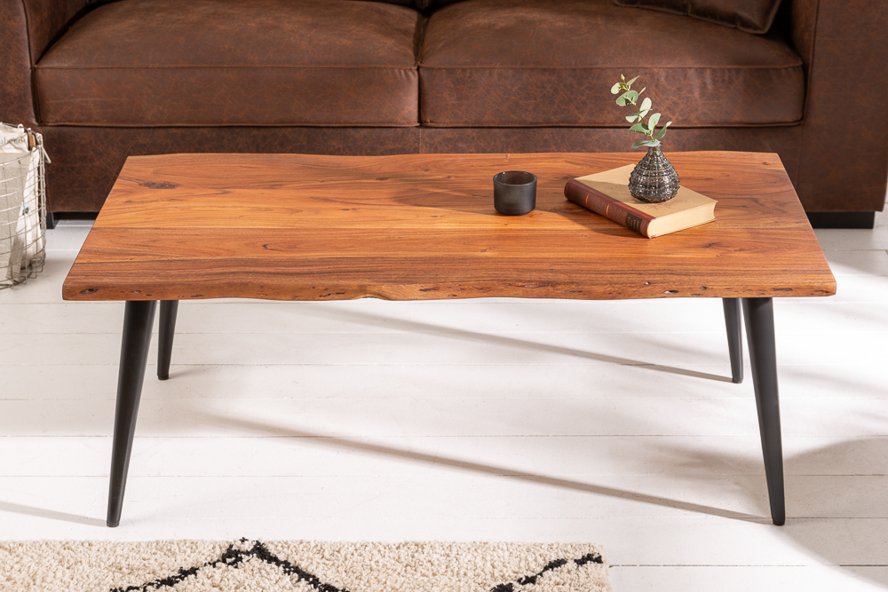 Massiver Couchtisch ORGANIC LIVING 110cm natur Akazienholz mit Baumkante