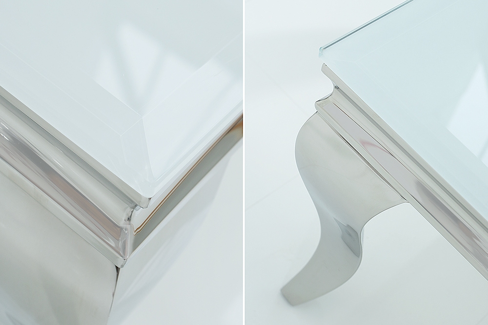 Eleganter Couchtisch MODERN BAROCK 100cm silber mit weißem Opalglas