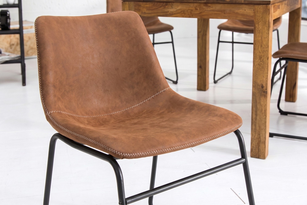 Industrial Design Stuhl DJANGO vintage braun mit Eisengestell