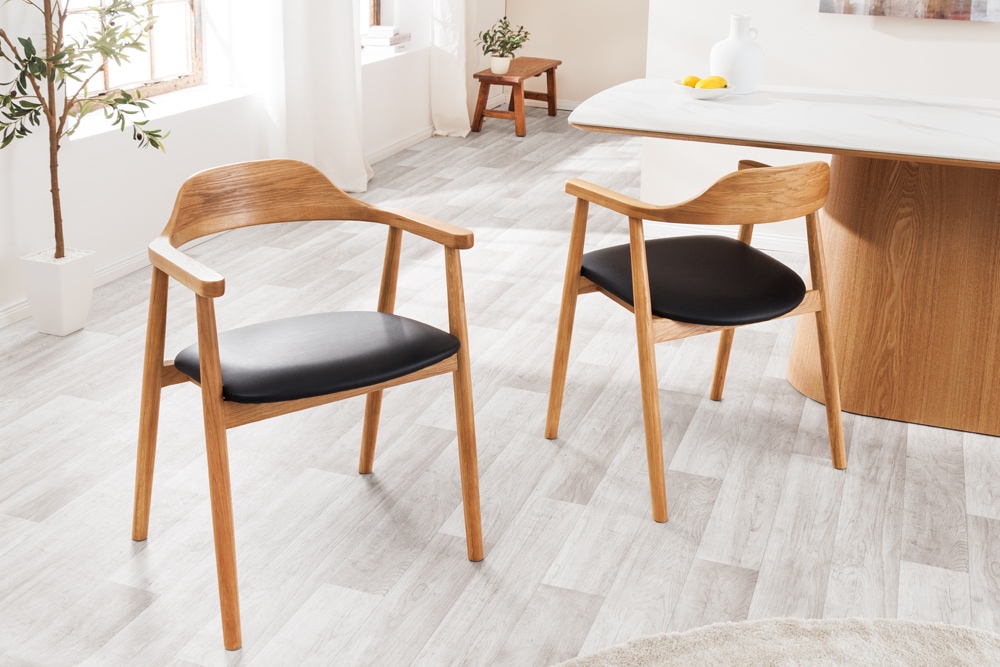 Retro Stuhl VALHALLA WOOD matt-braun Eiche Massivholz mit Armlehne