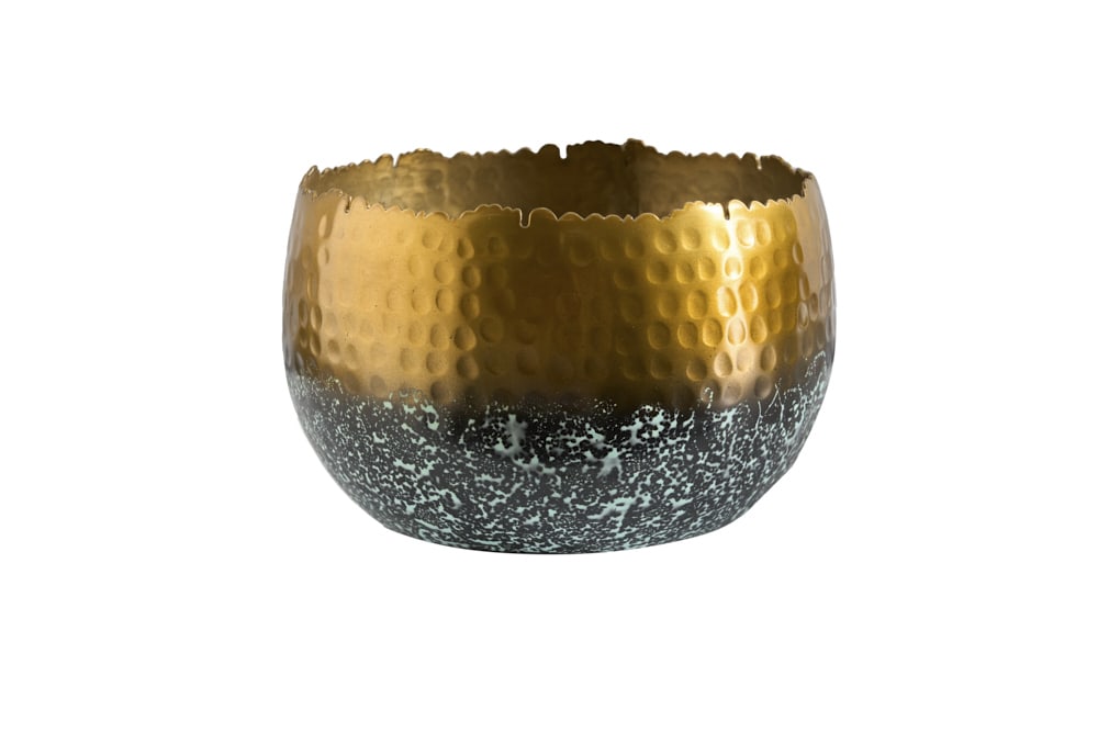 Handgearbeitete Deko Schale ORIENT 19cm gold mit Patina im Classic Hammerschlag Design