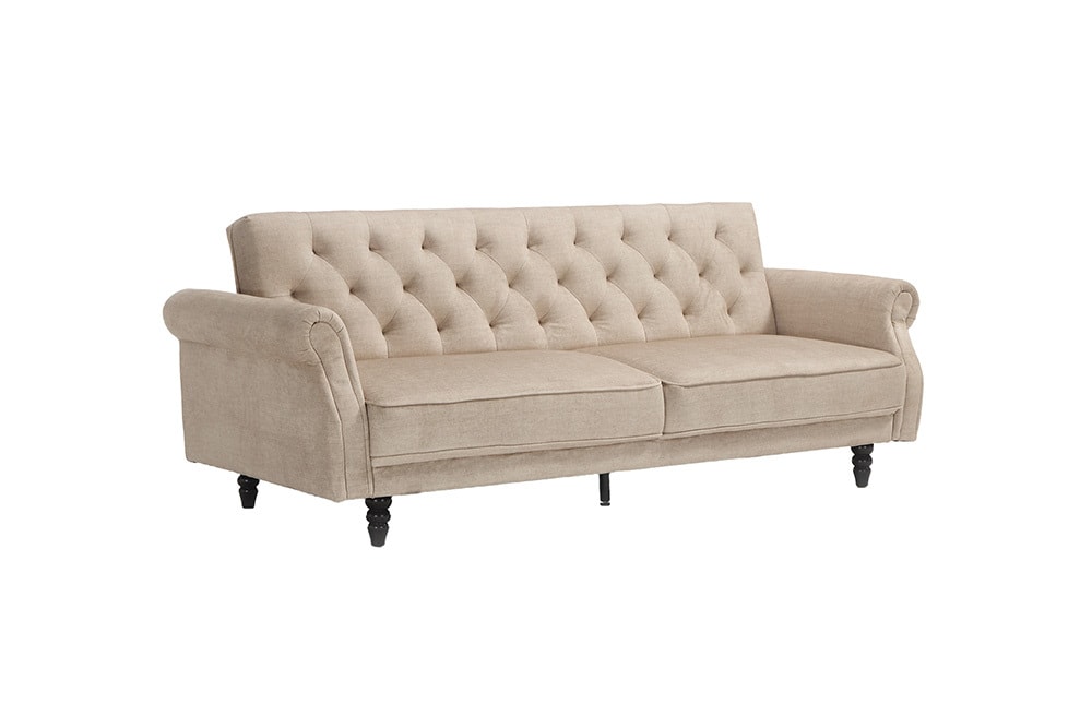 Schlafsofa MAISON BELLE AFFAIRE 220cm champagner beige Vogue Seiden Samtstoff 3-Sitzer