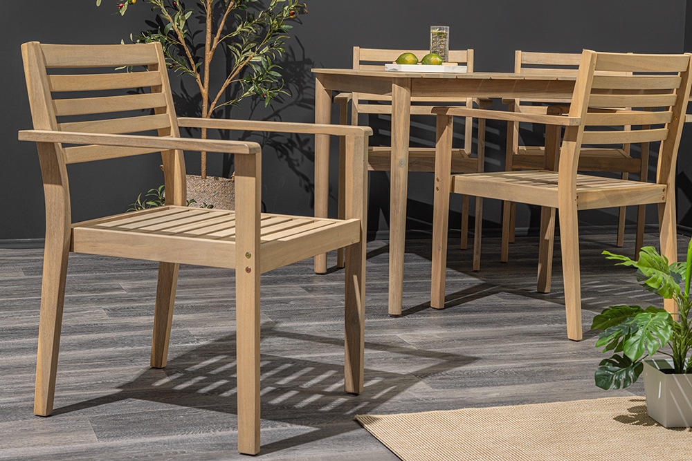 Massiver Gartenstuhl KOPENHAGEN natur Akazienholz anthrazit In- und Outdoor inkl. Kissen