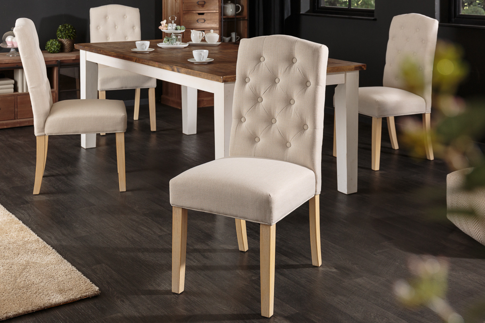 Eleganter Stuhl CASTLE beige mit Chesterfield Steppung