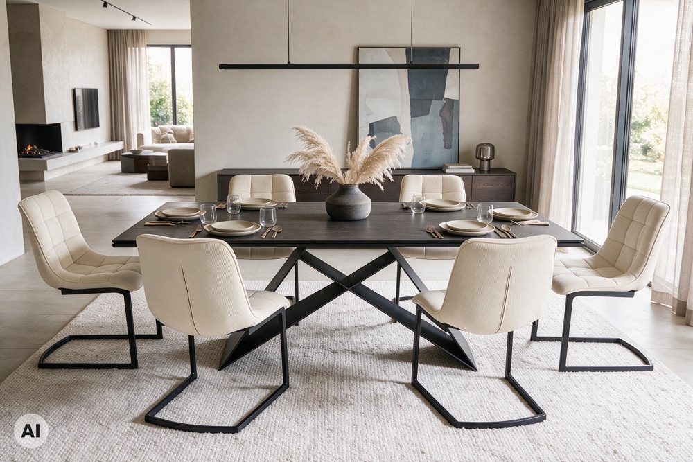 Freischwinger Stuhl MIAMI beige Cord matt schwarz Metallgestell