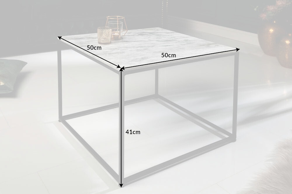 Eleganter Couchtisch ELEMENTS 50cm weiß mit polierter Marmor-Platte