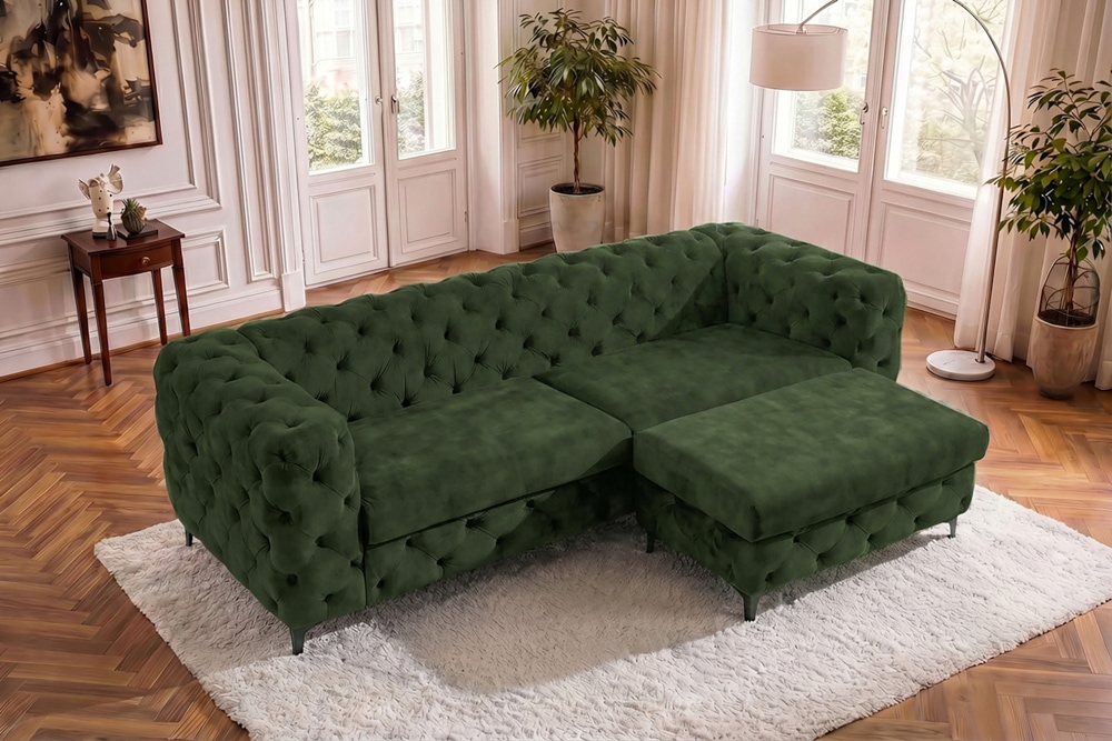 Chesterfield Sitzhocker MODERN BAROCK 95cm grün Samt Fußhocker