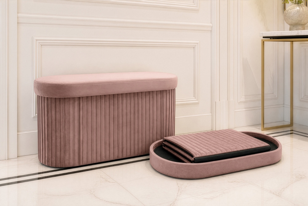 Faltbare Polsterbank ÉLAN 80cm rosa Samt Sitzbank mit Stauraum