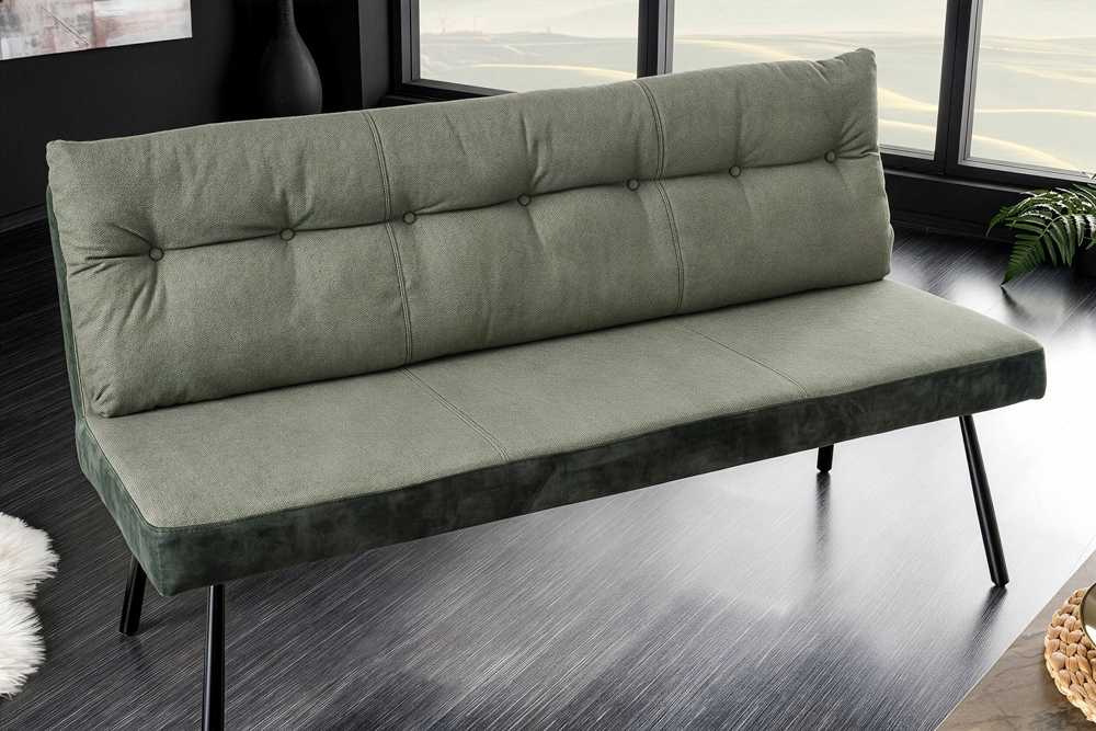 Gepolsterte Sitzbank BIG GEORGE 160cm grün Samt Strukturstoff Taschenfederkern schwarz