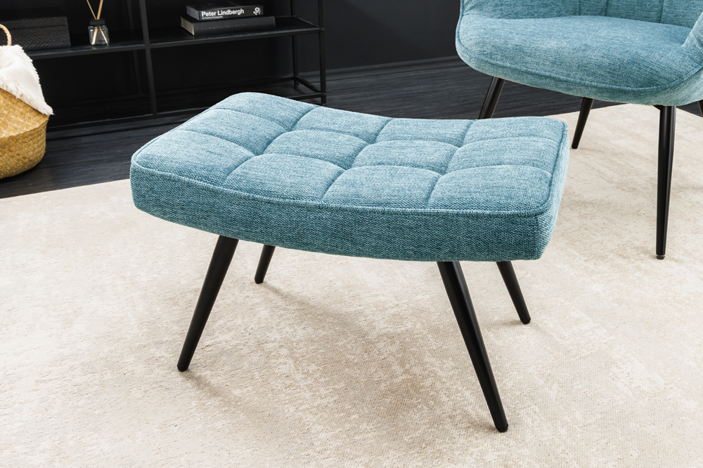 Moderner Hocker SCANDINAVIA blau Strukturstoff Metallbeine Fußhocker