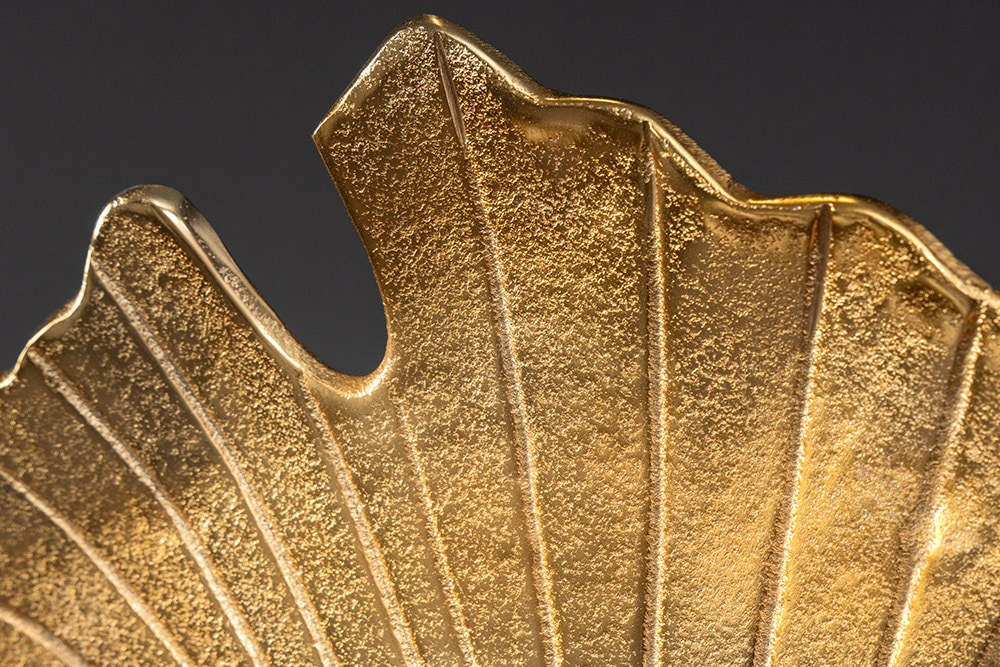 Handgefertigte Servierplatte WILDLIFE PEACOCK 40cm gold Metall Pfauen-Skulptur
