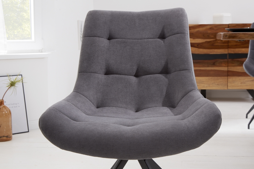 Design Stuhl DIVANI hellgrau Metallgestell schwarz im Retro Stil