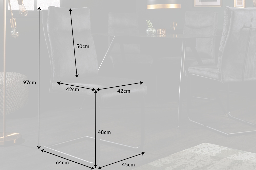 Moderner Freischwinger Stuhl COMFORT grau Samt mit Komfortgriff