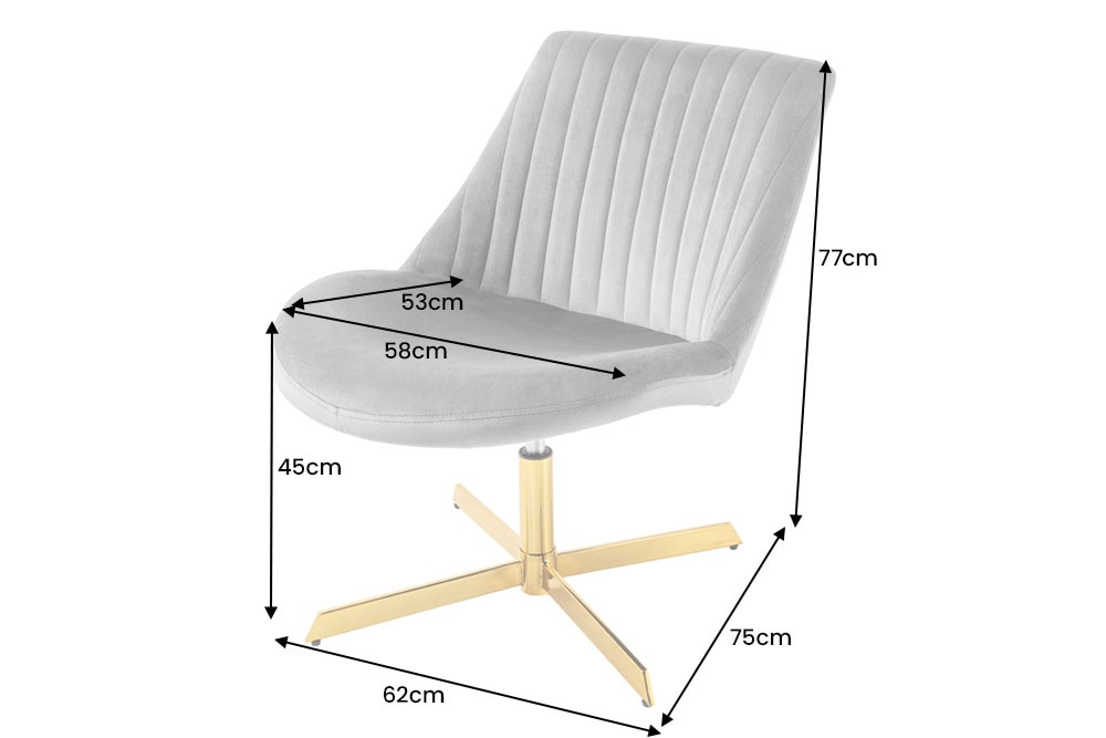 Drehbarer Sessel LOUNGER grau gold Samt Modern Design