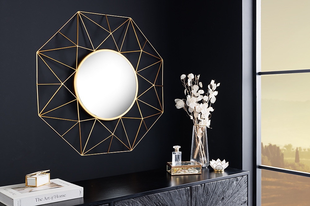 Handgearbeiteter Spiegel DIAMOND L 80cm gold aus Eisen im Retro Design