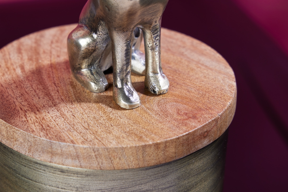 Design Dose PANTHER 20cm gold natur Mangoholz Panther-Figur Metall Dekoration