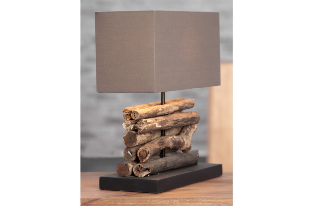 Handgefertigte Tischlampe PERIFERE 40cm braun Treibholz Leinenschirm