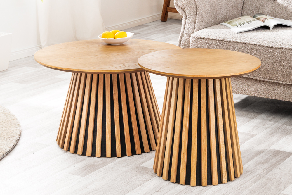 Runder Couchtisch VALHALLA WOOD 50cm natur Eichenholz Säulenfuß