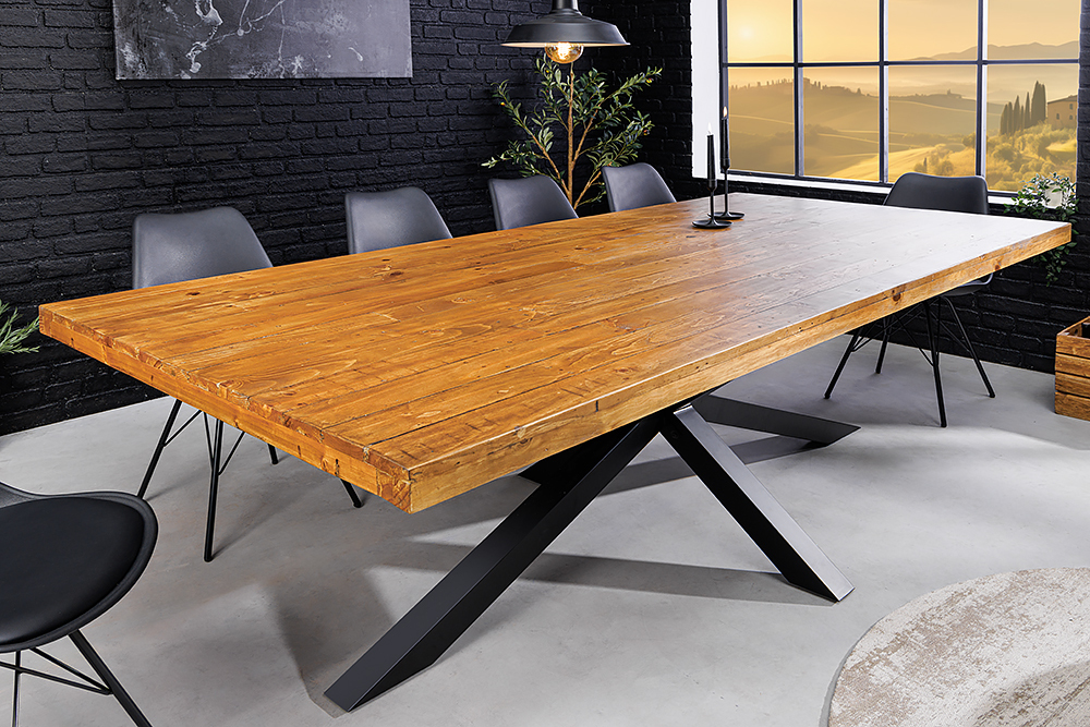 Massivholz Esstisch GALAXIE 200cm vintage braun Pinie recycelt Industrial Design